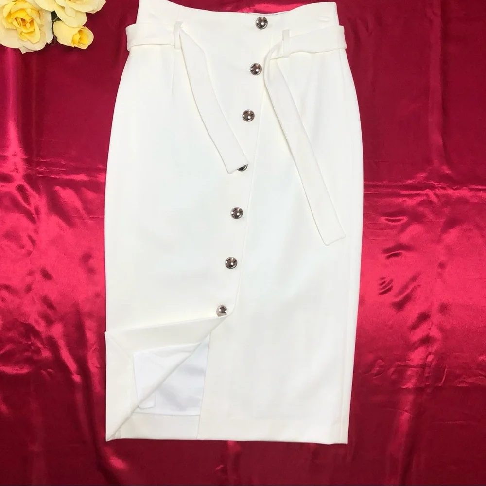 ⭐️NEW⭐️White House Black Market (WHBM) Elegant Cream Skirt with Button Detail - Picture 7 of 9